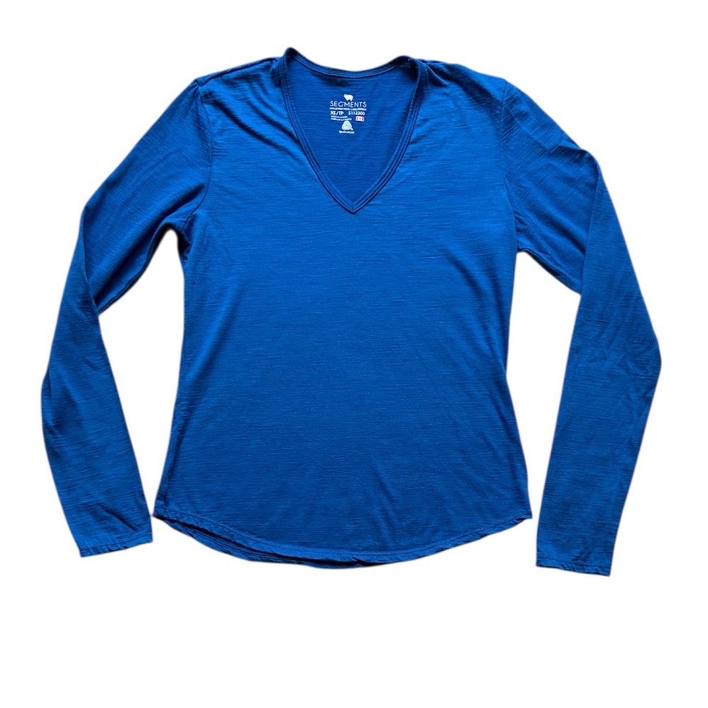 Segments Women’s Blue 100% Merino Wool V-Neck Long Sleeve Top Canada Size XS